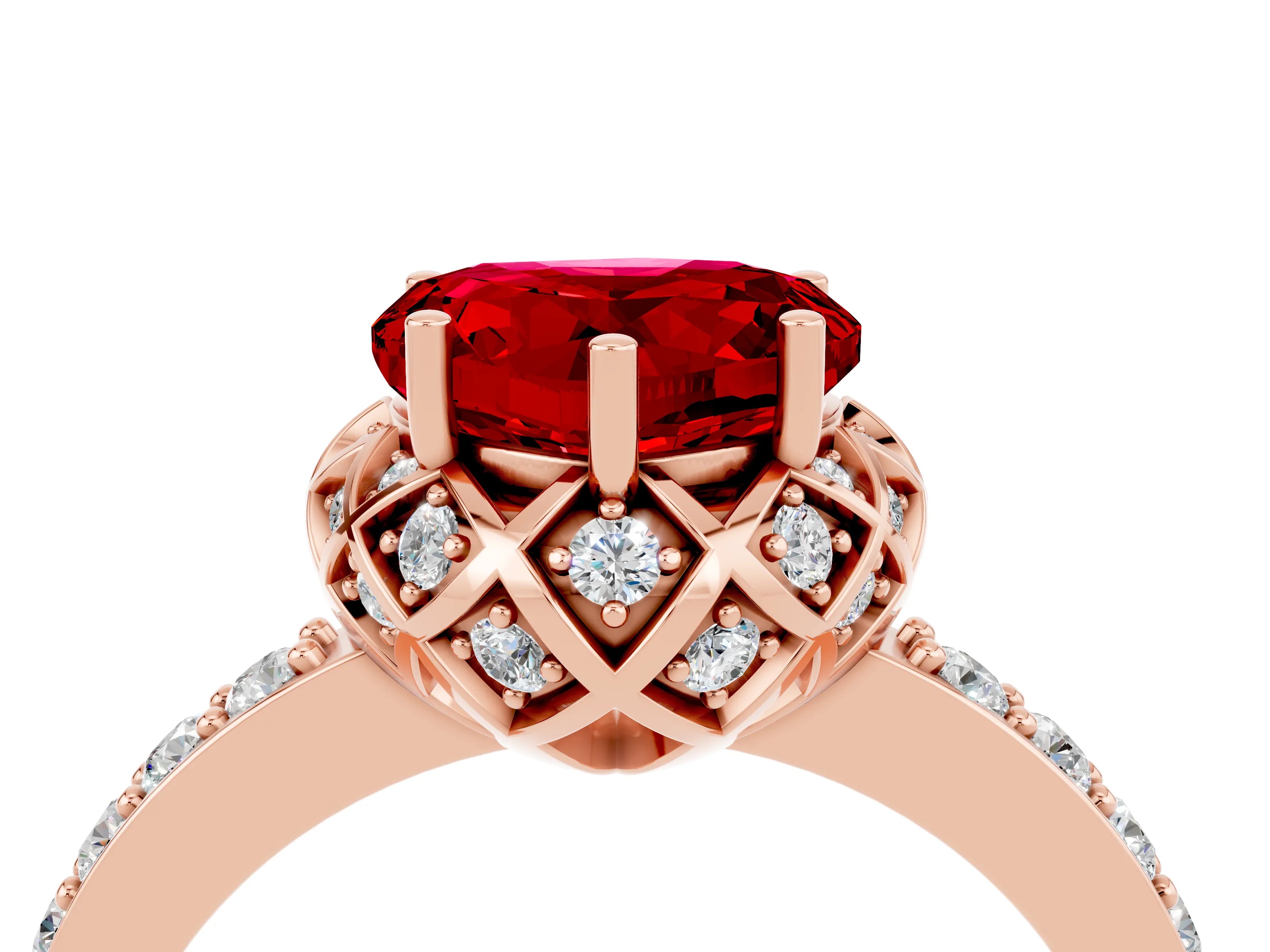 Rose gold Heart Cut Diamond Solitaire Ring with Shared Prong Pavé Band_4