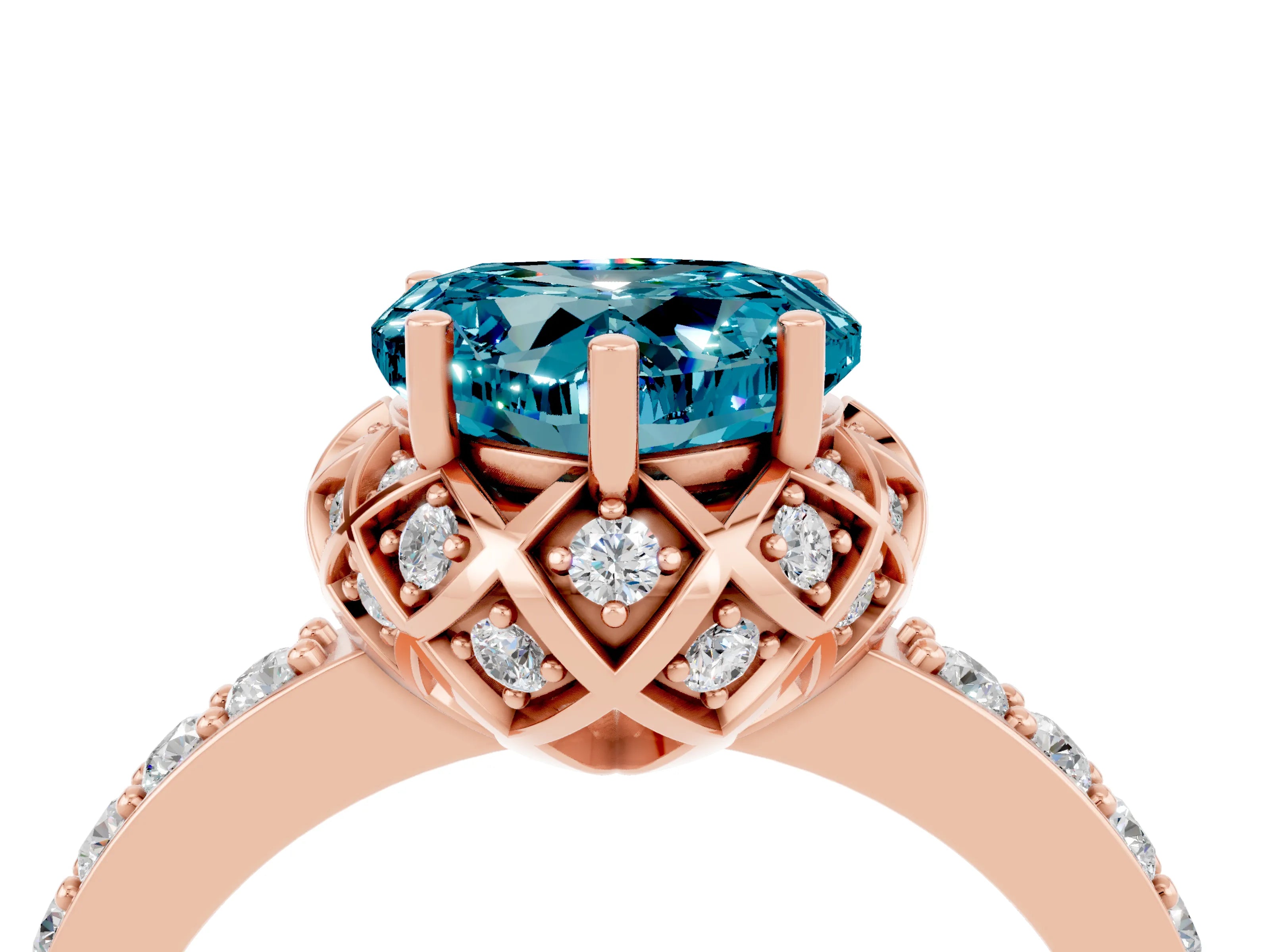 Rose gold Heart Cut Diamond Solitaire Ring with Shared Prong Pavé Band_4