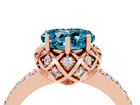 Rose gold Heart Cut Diamond Solitaire Ring with Shared Prong Pavé Band_4