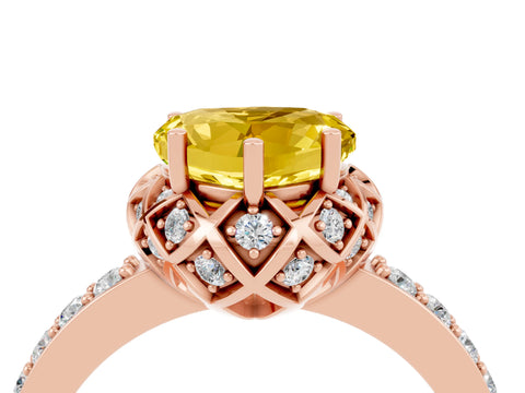 Rose gold Heart Cut Diamond Solitaire Ring with Shared Prong Pavé Band_4