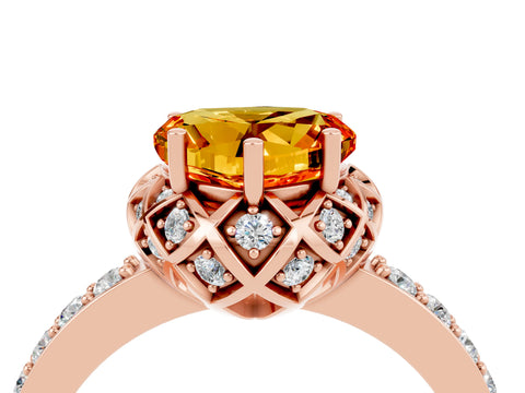 Rose gold Heart Cut Diamond Solitaire Ring with Shared Prong Pavé Band_4