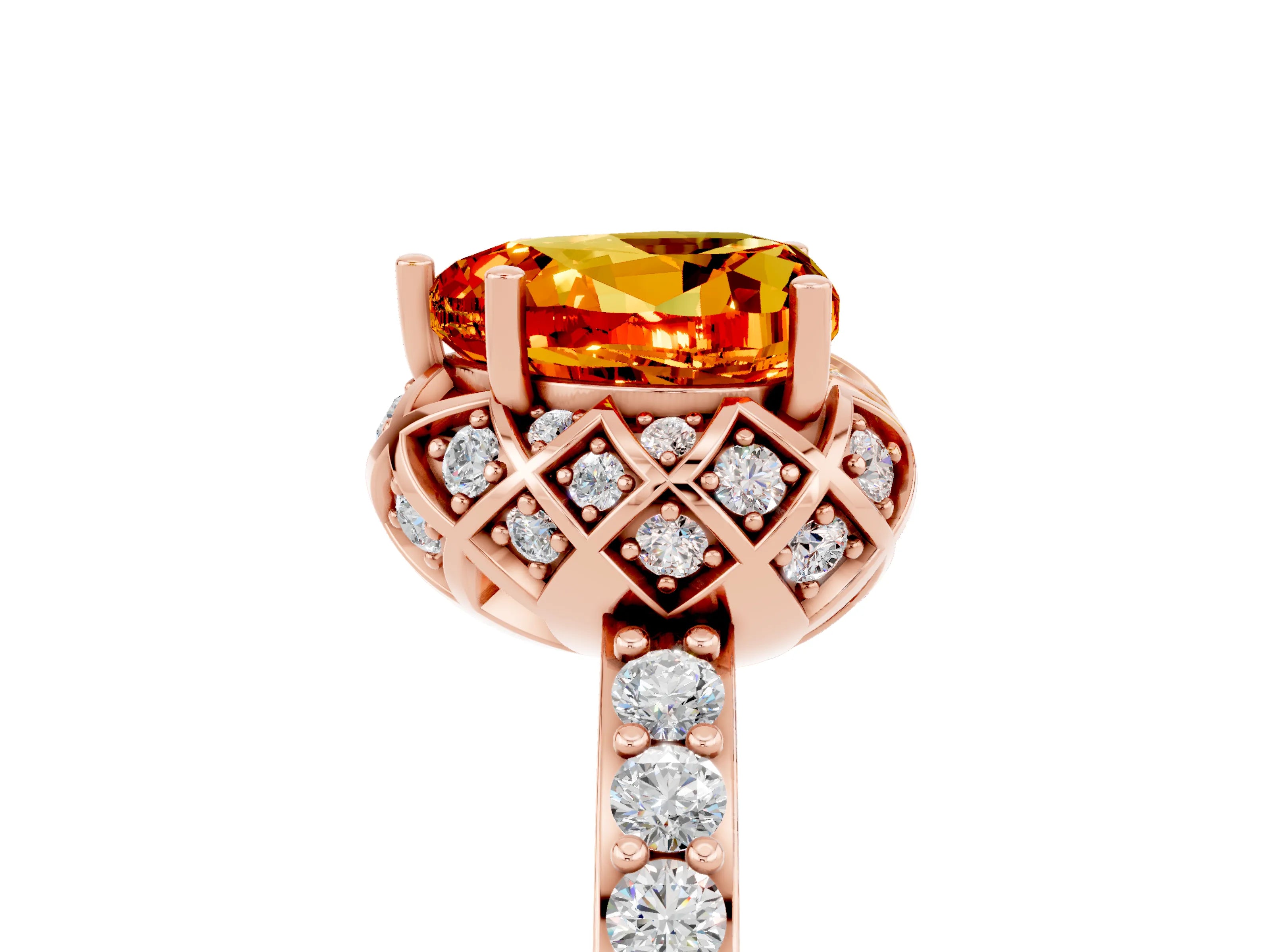 Rose gold Heart Cut Diamond Solitaire Ring with Shared Prong Pavé Band_5