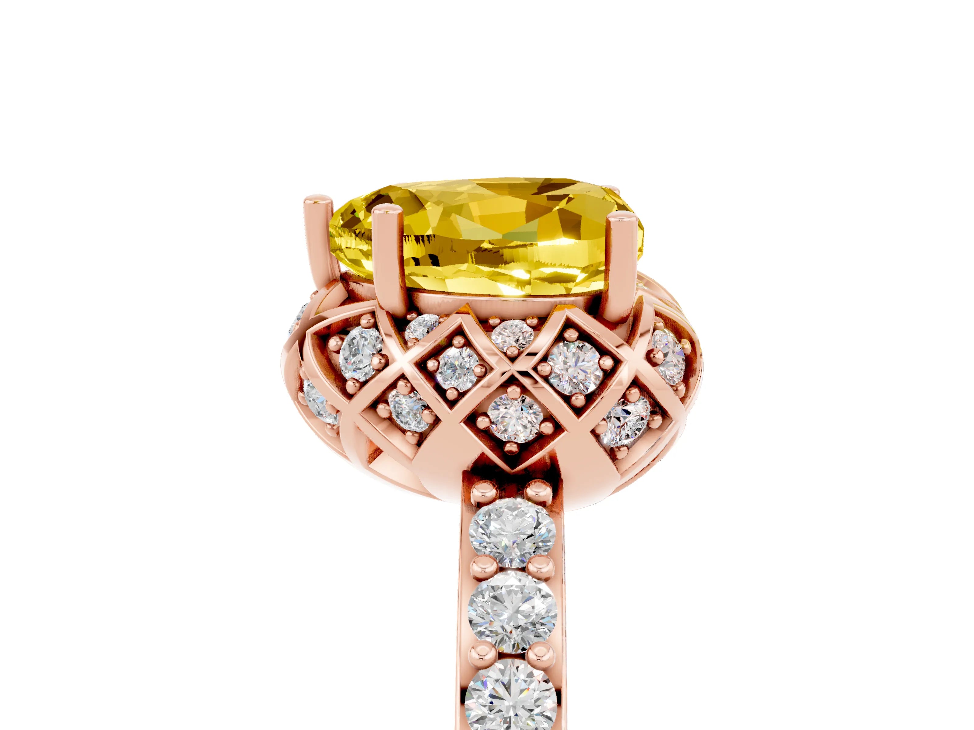 Rose gold Heart Cut Diamond Solitaire Ring with Shared Prong Pavé Band_5