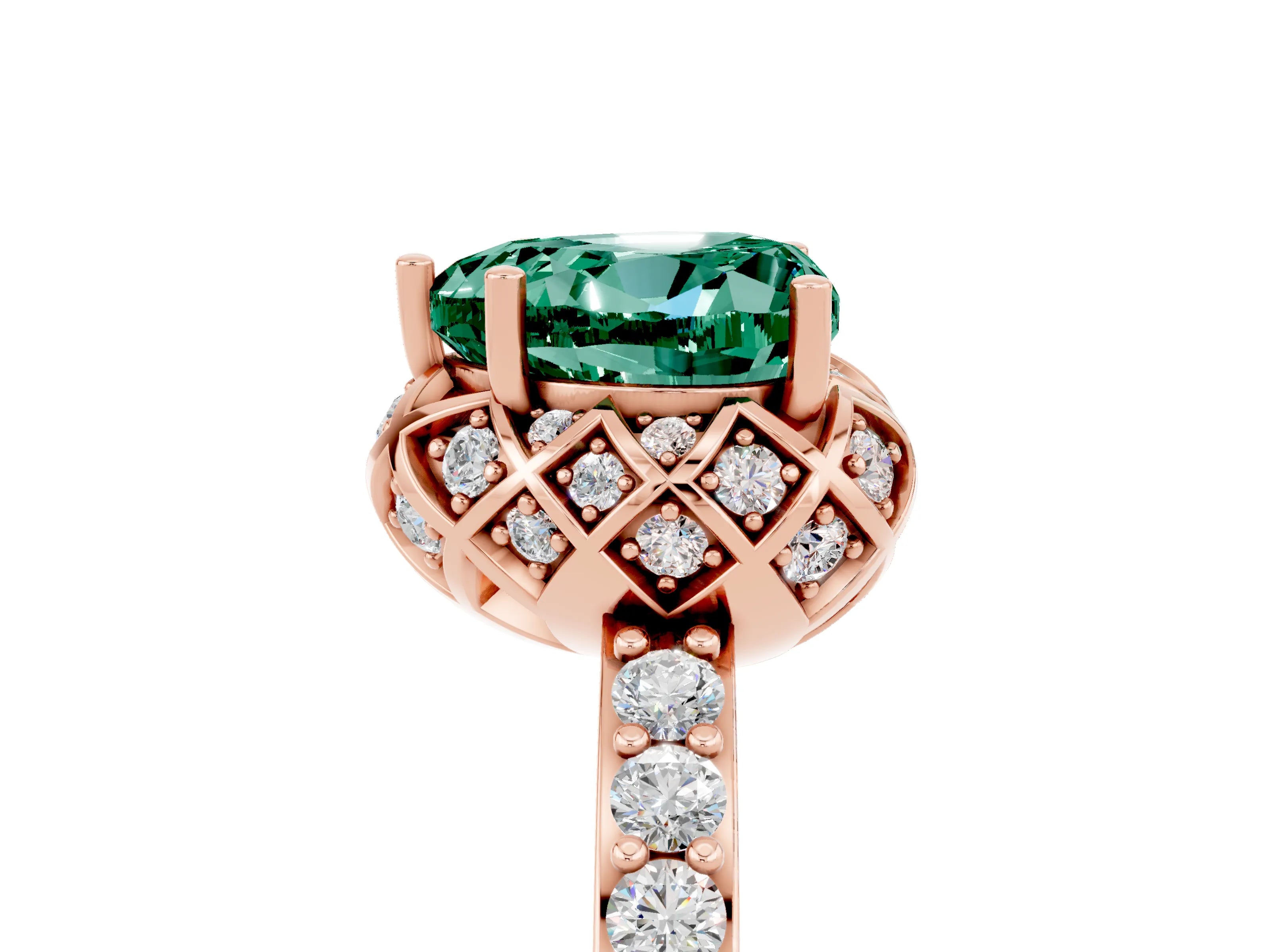 Rose gold Heart Cut Diamond Solitaire Ring with Shared Prong Pavé Band_5