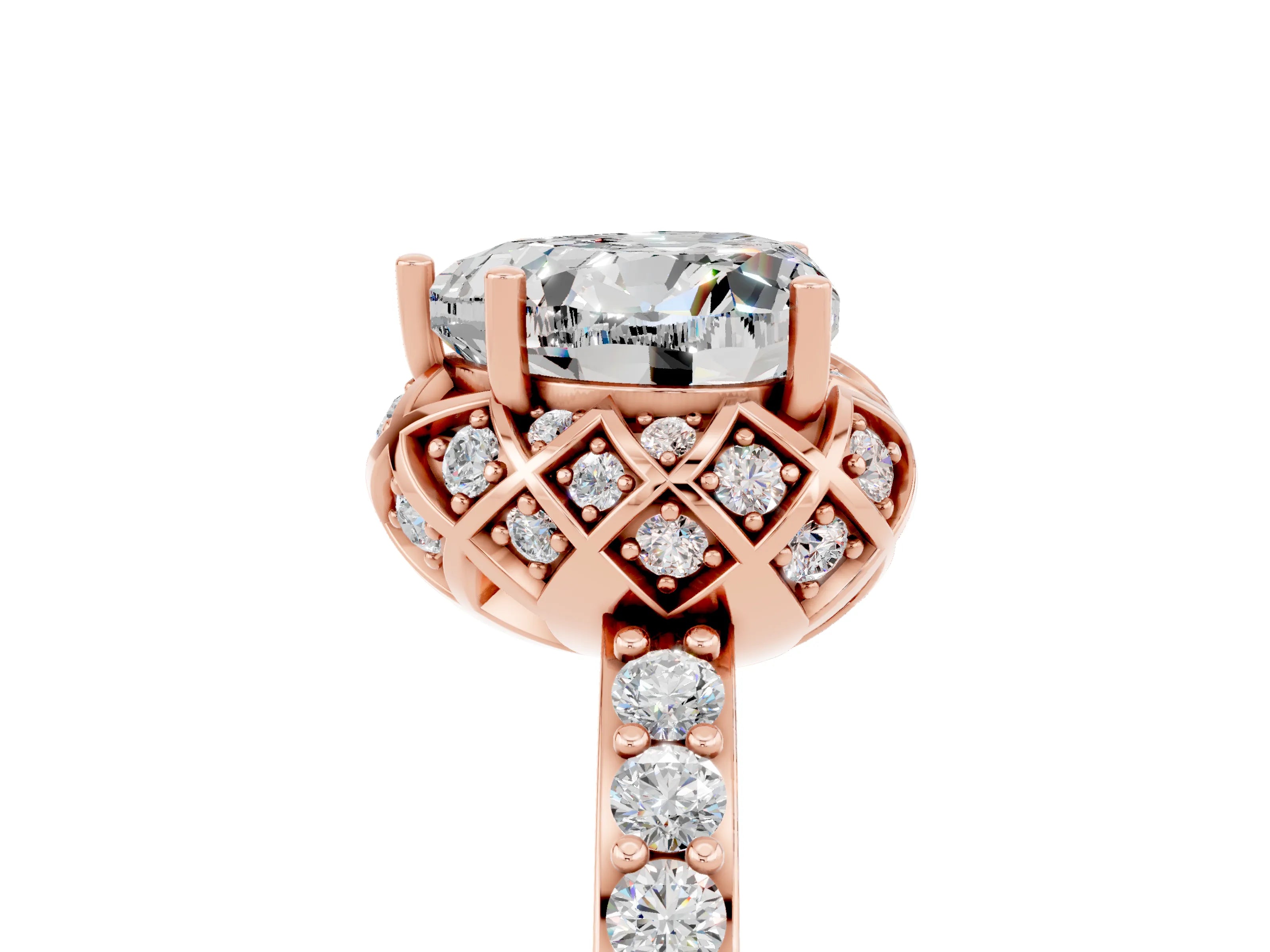 Rose gold Heart Cut Diamond Solitaire Ring with Shared Prong Pavé Band_5