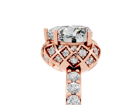 Rose gold Heart Cut Diamond Solitaire Ring with Shared Prong Pavé Band_5