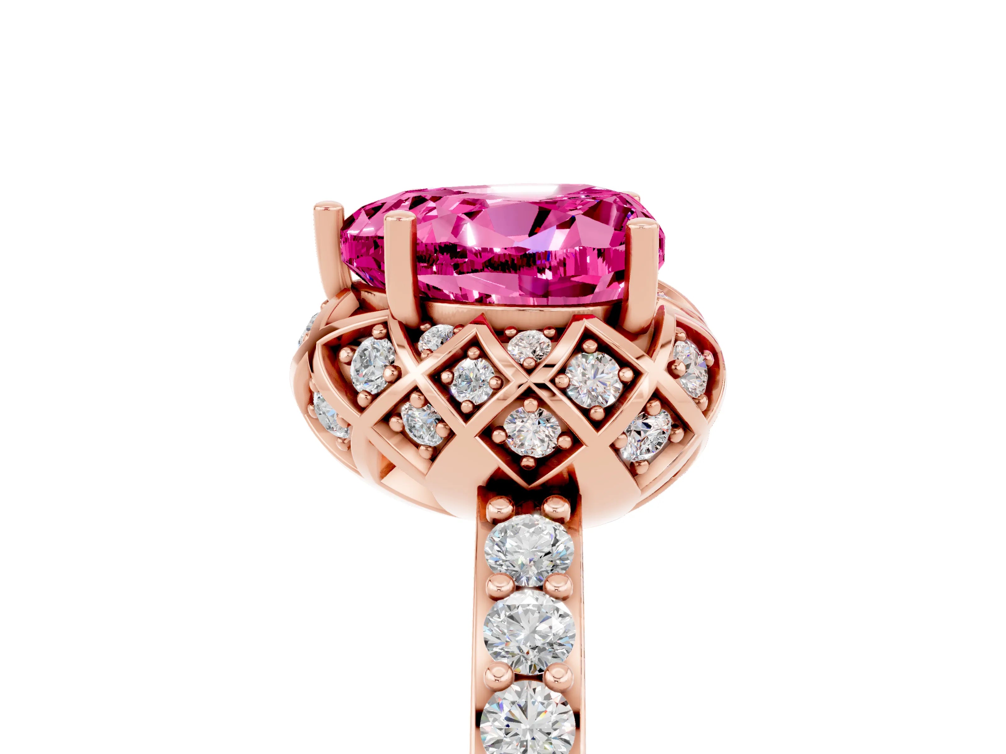 Rose gold Heart Cut Diamond Solitaire Ring with Shared Prong Pavé Band_5