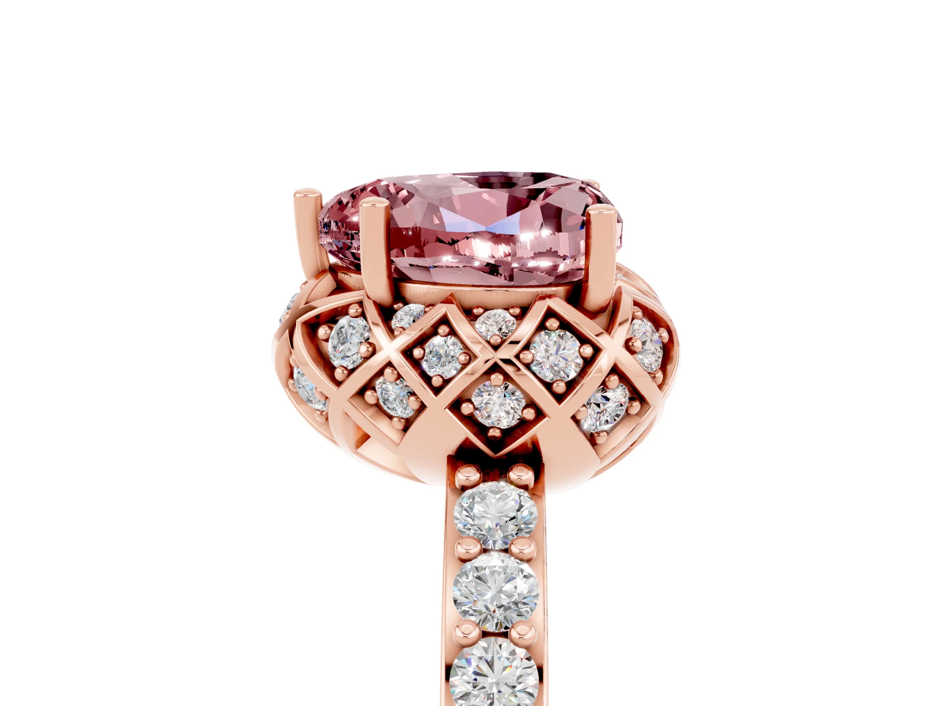 Rose gold Heart Cut Diamond Solitaire Ring with Shared Prong Pavé Band_5