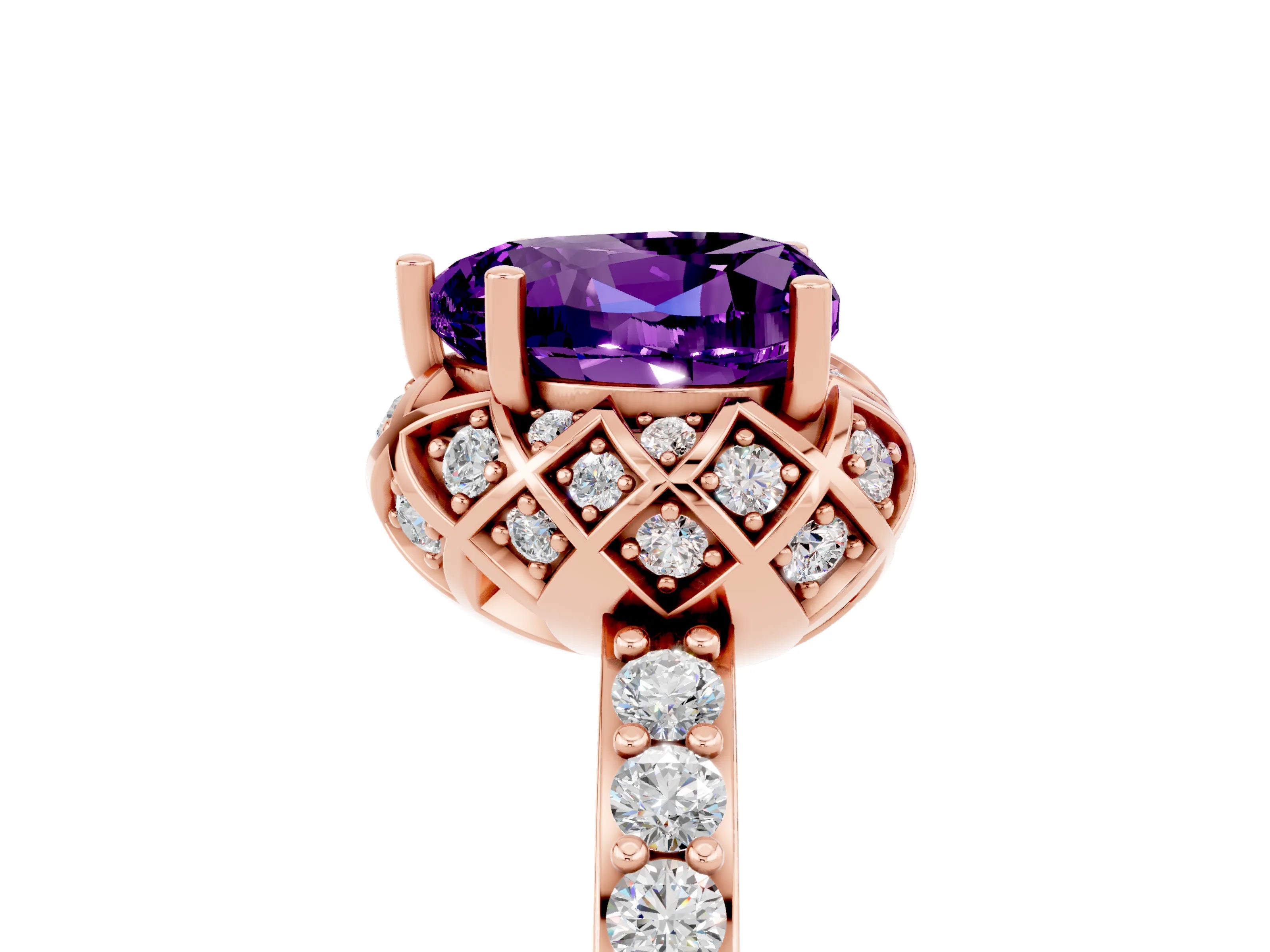 Rose gold Heart Cut Diamond Solitaire Ring with Shared Prong Pavé Band_5