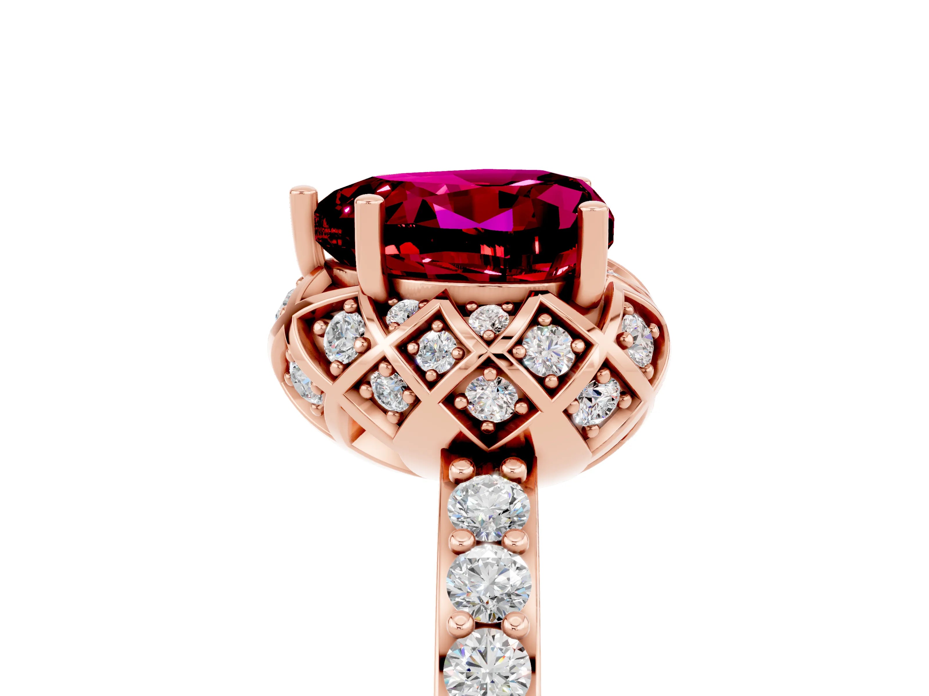 Rose gold Heart Cut Diamond Solitaire Ring with Shared Prong Pavé Band_5