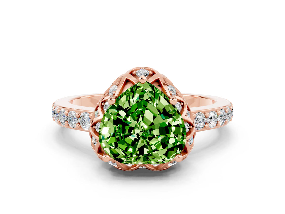 Rose gold Heart Cut Diamond Solitaire Ring with Shared Prong Pavé Band