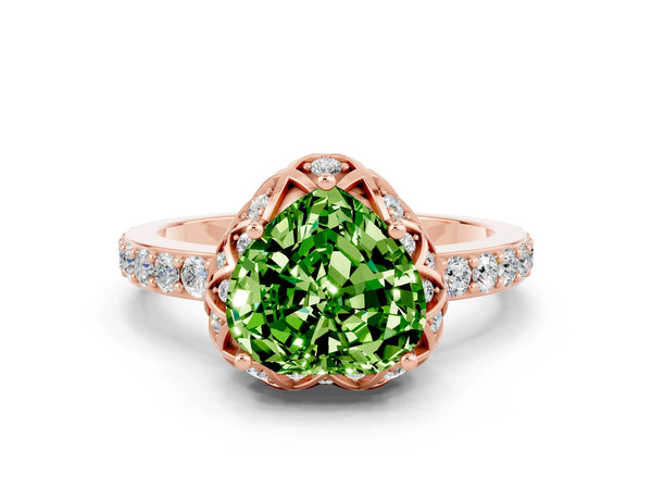 Rose gold Heart Cut Diamond Solitaire Ring with Shared Prong Pavé Band