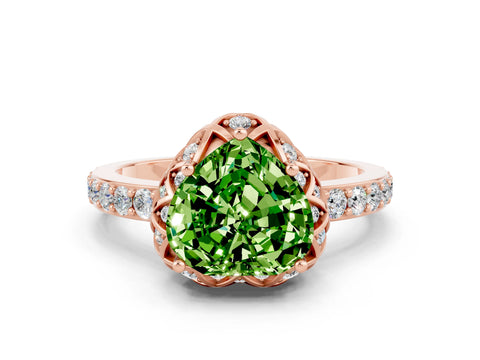 Rose gold Heart Cut Diamond Solitaire Ring with Shared Prong Pavé Band
