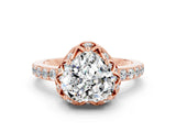 Rose gold Heart Cut Diamond Solitaire Ring with Shared Prong Pavé Band