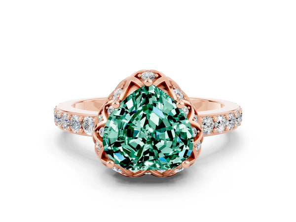 Rose gold Heart Cut Diamond Solitaire Ring with Shared Prong Pavé Band