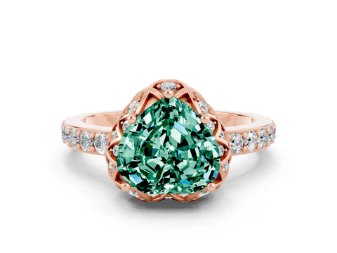 Rose gold Heart Cut Diamond Solitaire Ring with Shared Prong Pavé Band