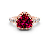 Rose gold Heart Cut Diamond Solitaire Ring with Shared Prong Pavé Band