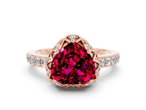 Rose gold Heart Cut Diamond Solitaire Ring with Shared Prong Pavé Band