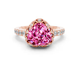 Rose gold Heart Cut Diamond Solitaire Ring with Shared Prong Pavé Band