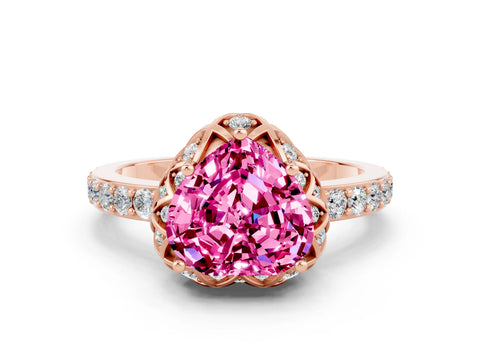 Rose gold Heart Cut Diamond Solitaire Ring with Shared Prong Pavé Band