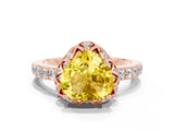 Rose gold Heart Cut Diamond Solitaire Ring with Shared Prong Pavé Band