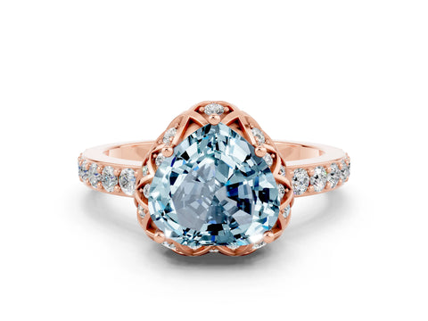 Rose gold Heart Cut Diamond Solitaire Ring with Shared Prong Pavé Band