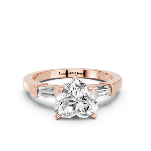 Rose gold Heart Cut Diamond Solitaire Ring with Tapered Baguette Accents and Four-Prong Setting_10