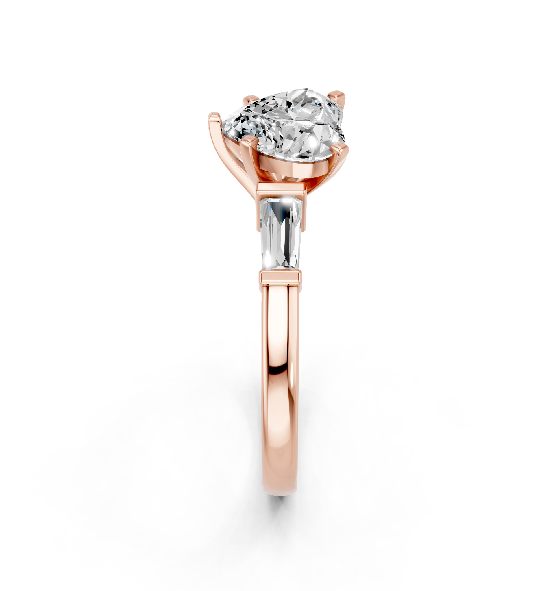 Rose gold Heart Cut Diamond Solitaire Ring with Tapered Baguette Accents and Four-Prong Setting_5
