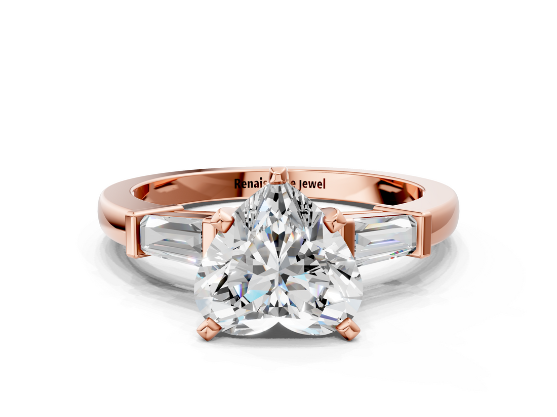 Rose gold Heart Cut Diamond Solitaire Ring with Tapered Baguette Accents and Four-Prong Setting_55