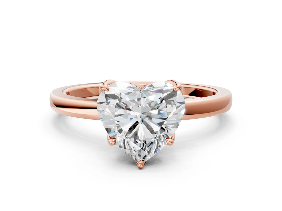 Rose gold Heart Cut Diamond Solitaire Ring with Thin Band and Prong Setting_12