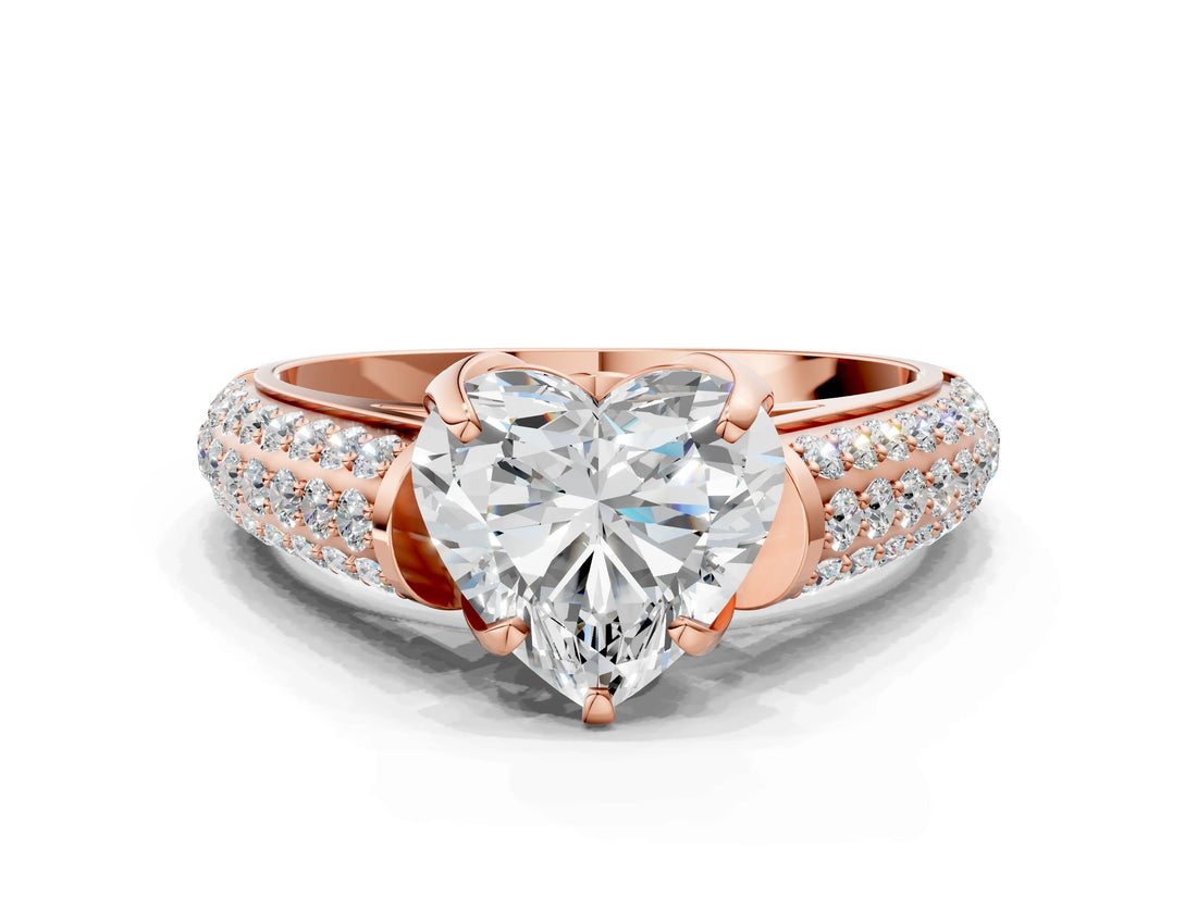 Rose gold Heart Cut Diamond Solitaire Ring with Three-Row Pavé Band and Four-Prong Setting_37