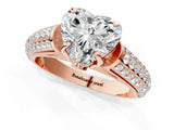 Rose gold Heart Cut Diamond Solitaire Ring with Three-Row Pavé Band and Four-Prong Setting_38