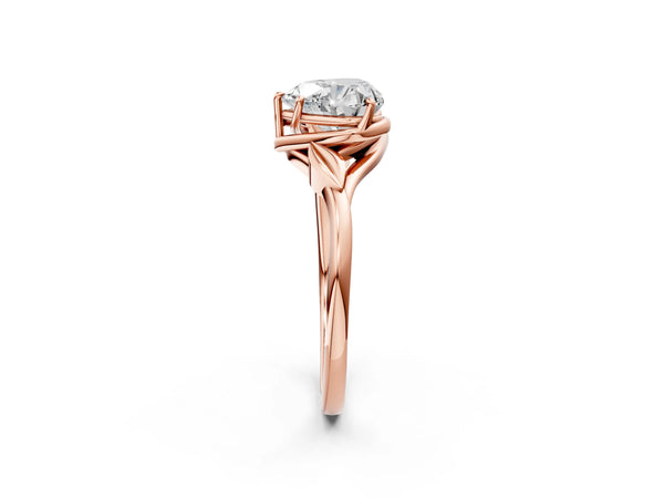 Rose Gold Heart-Shaped Bypass Solitaire Engagement Ring Setting with Leaf Shoulders