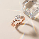 Rose gold Heart Cut Diamond Solitaire Ring with Twisted Band and Pavé Accents_20