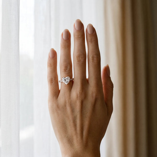 Rose gold Heart Cut Diamond Solitaire Ring with U-Prong Diamond Band and Four Prong Setting