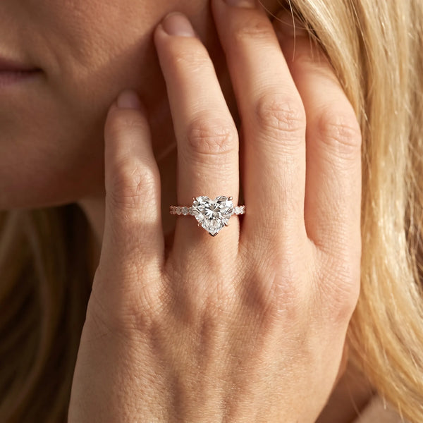 Rose gold Heart Cut Diamond Solitaire Ring with U-Prong Diamond Band and Four Prong Setting