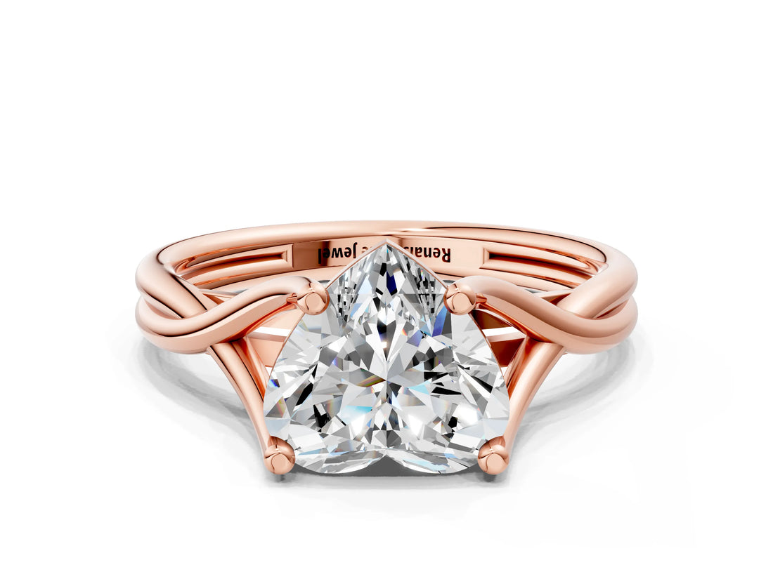 Rose gold Heart Cut Diamond Solitaire Twist Band Prong Setting Ring_79