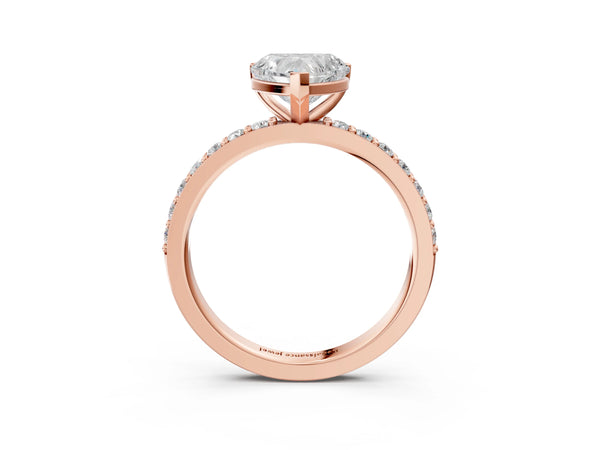 Rose Gold Heart-Shaped Solitaire Engagement Ring Setting with Round Pave Band