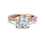 Rose gold Heart Cut Diamond Solitaire with Pave Band and Four-Prong Setting