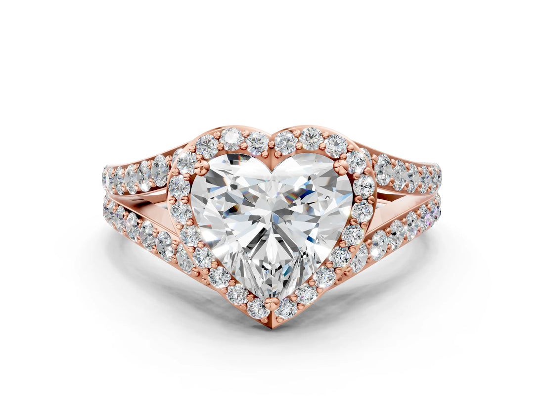 Rose gold Heart Cut Diamond Split Shank Halo Ring with Four-Prong Setting_57