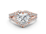Rose gold Heart Cut Diamond Split Shank Halo Ring with Four-Prong Setting_57