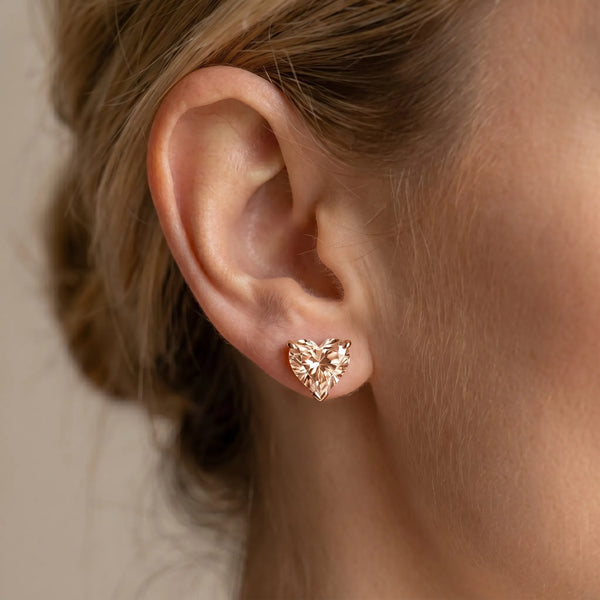 Rose gold Heart Cut Diamond Stud Earrings