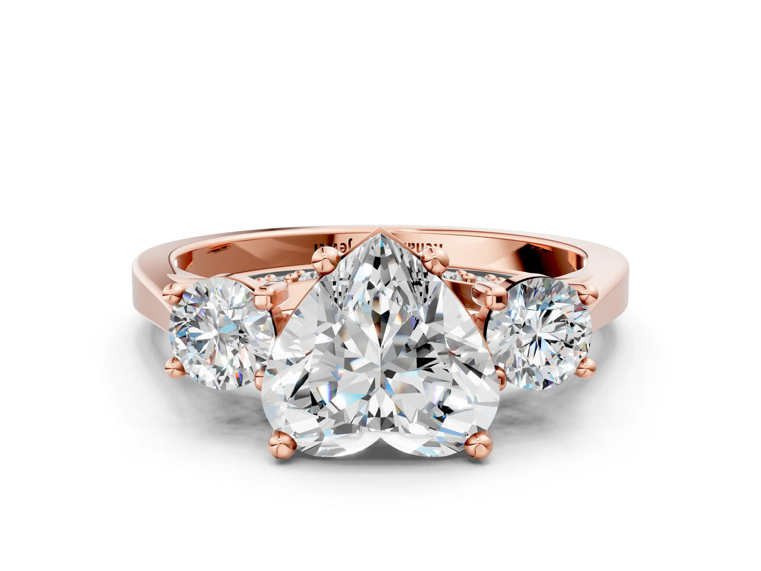 Rose gold Heart Cut Diamond Three-Stone Engagement Ring with Prong Setting and Pavé Band_3