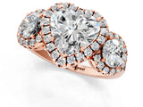 Rose gold Heart Cut Diamond Three-Stone Halo Ring with Prong Setting and Pavé Accents_10