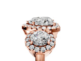 Rose gold Heart Cut Diamond Three-Stone Halo Ring with Prong Setting and Pavé Accents_14