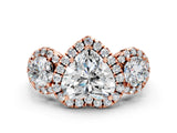 Rose gold Heart Cut Diamond Three-Stone Halo Ring with Prong Setting and Pavé Accents_9