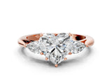 Rose gold Heart Cut Diamond Three-Stone Ring with Pear Side Stones and Four-Prong Setting_93