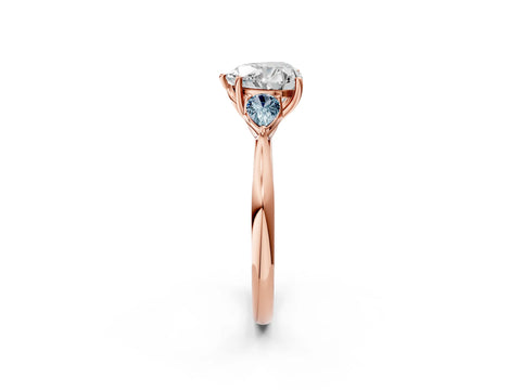 Rose gold Heart Cut Diamond Three-Stone Ring with Pear with Aquamarine side stone Side Stones and Prong Setting_2