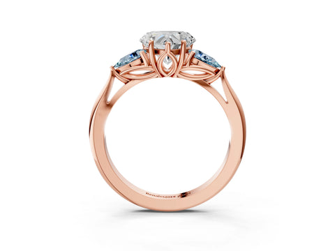 Rose gold Heart Cut Diamond Three-Stone Ring with Pear with Aquamarine side stone Side Stones and Prong Setting_3