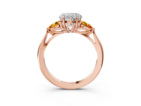 Rose gold Heart Cut Diamond Three-Stone Ring with Pear with Citrine side stone Side Stones and Prong Setting_3